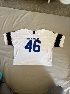 Golden State Warriors White & Blue Number 46 Short Sleeve Jersey Crop Top